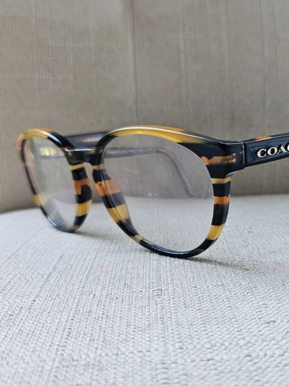 Coach Women Eyeglasses/Glasses Frame HC6102 BLK AMBER GLTR Vasity Stripe Frame - Picture 1 of 12